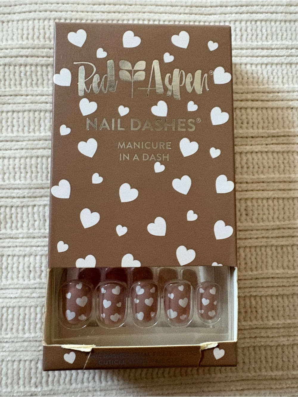 Red Aspen Heart Print Nail Dashes - Brown Heart Design Lillian’s Love Song
